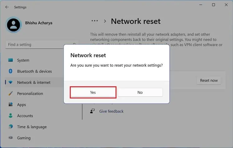 8 Possible Ways to Fix “No Internet, Secured” Error 14 yes-to-network-reset