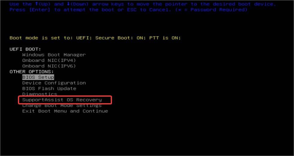 BIOS setup menu