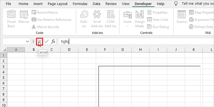 Cance Button Formula Bar