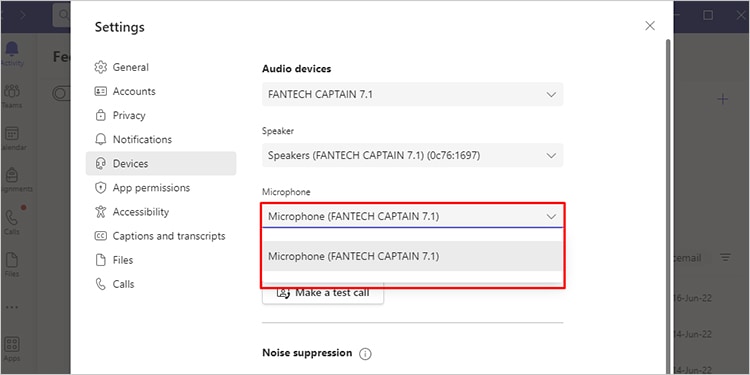 Choose mic MS Teams