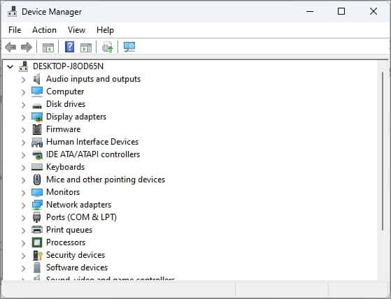 Device manager window