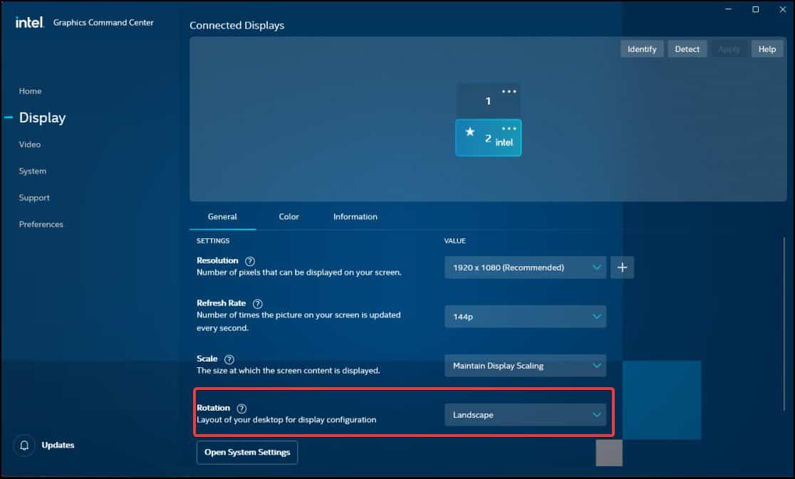 Select the orientation 