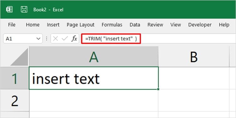 Excel TRIM function syntax