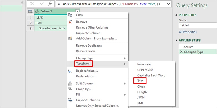Power Query Trim