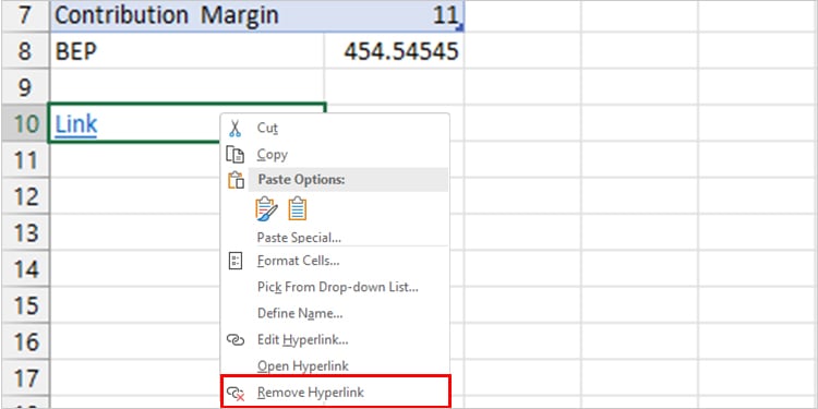 Remove Hyperlink Excel
