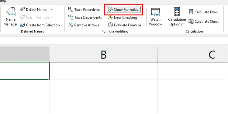 Show Formula Option Excel