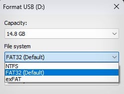 USB drive file system type