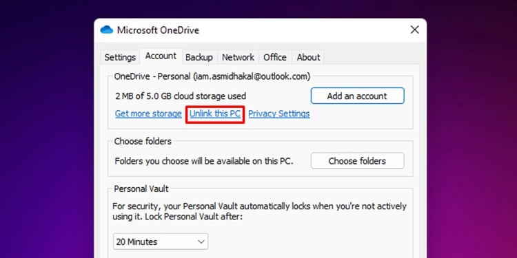 Unlink this PC Outlook