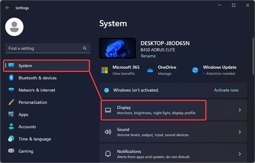 Windows settings