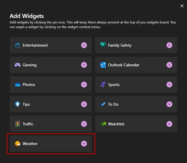 add weather widget