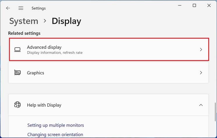 advanced display in related settings