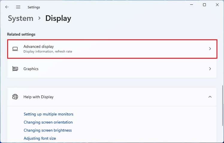 advanced display in settings app