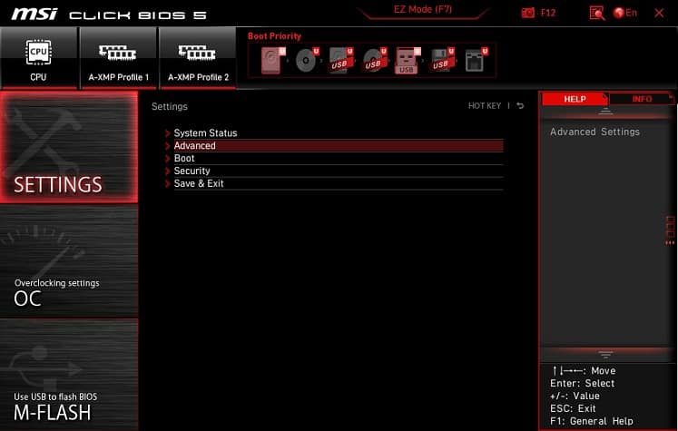 advanced options in bios