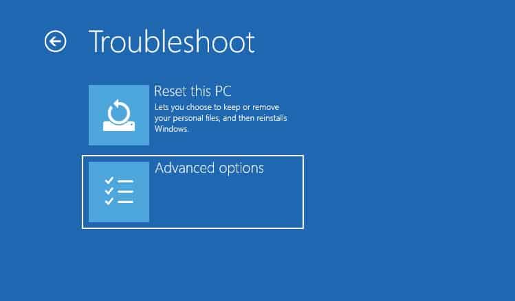 advanced options in windows re
