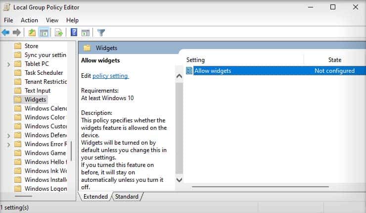 allow widgets gpedit