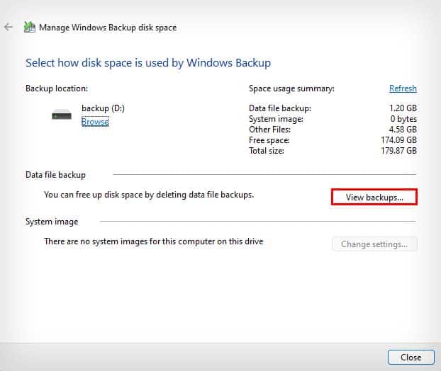 backup and restore view backups