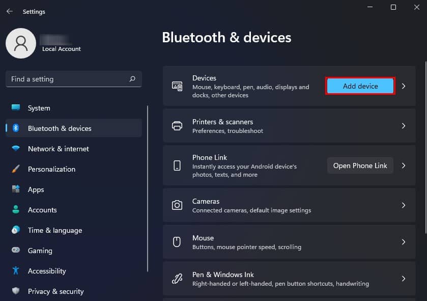 bluetooth add a device
