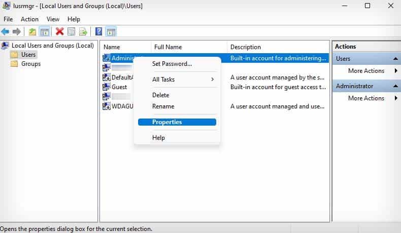 builtin admin properties windows