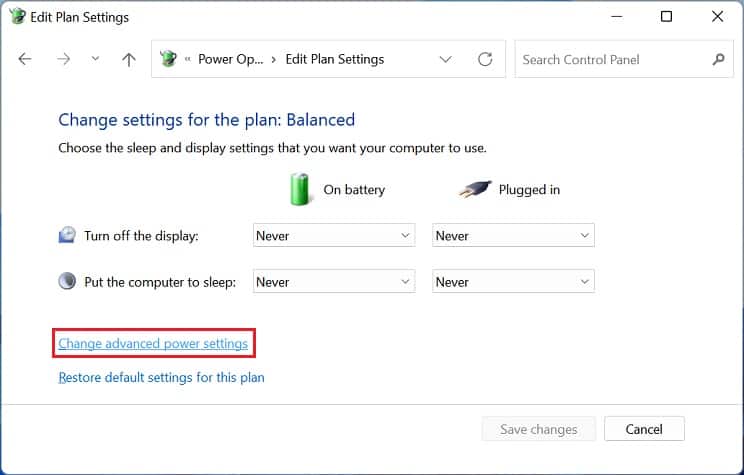 change advanced power settings