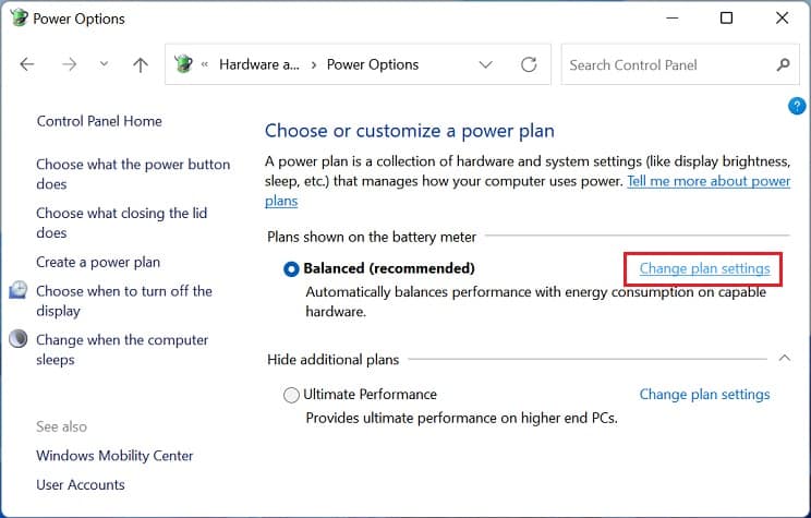 change plan settings