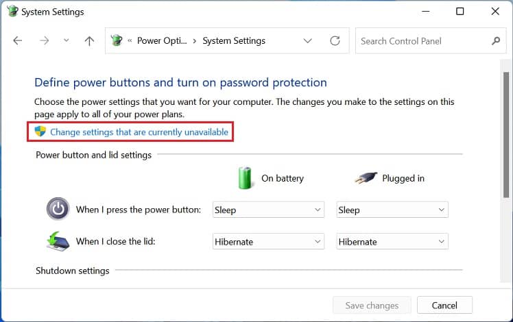 change settings that are currently unavailable