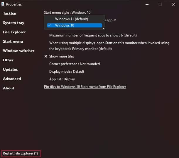 change to windows 10 start menu