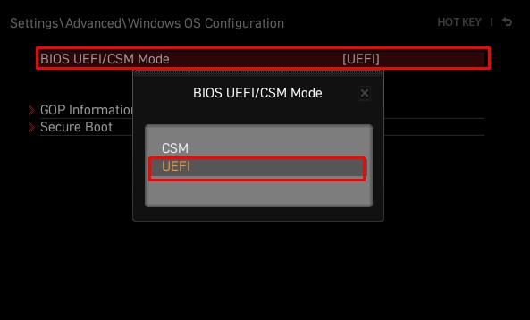 change uefi mode windows bios