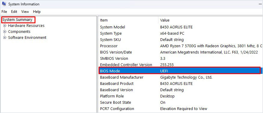 check BIOS mode secure boot on msi bios