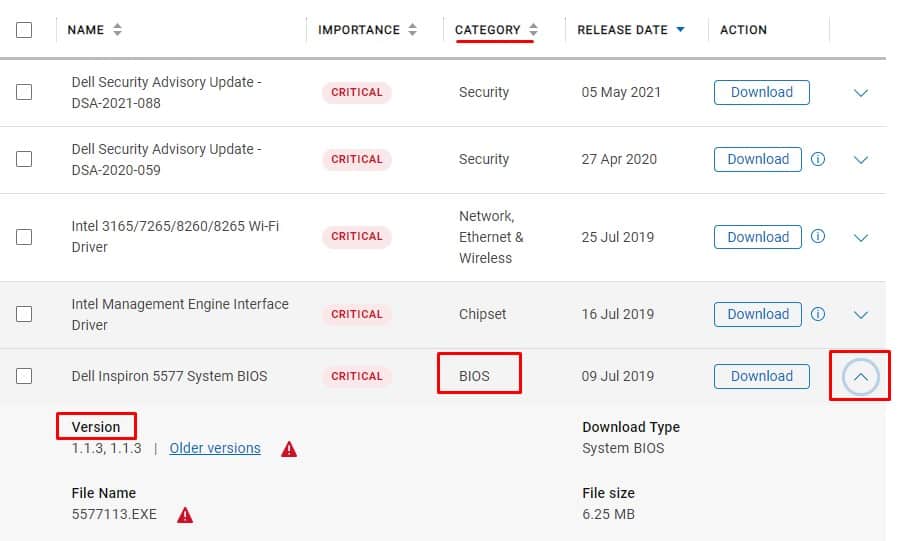 select BIOS dell bios update