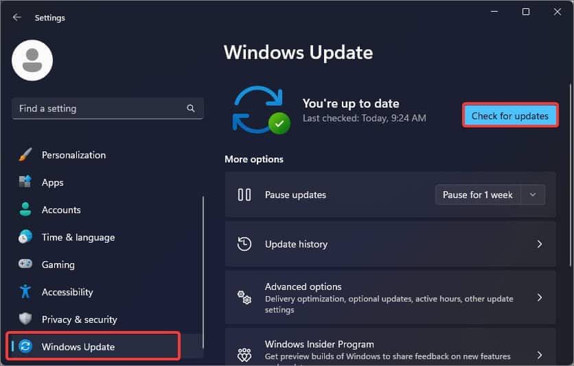 check for windows updates