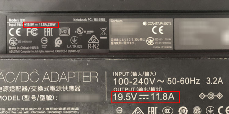check laptop and charger voltage watt