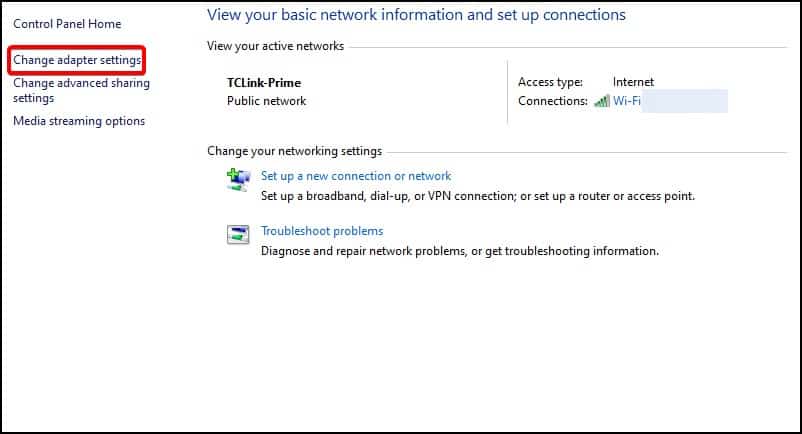 change adapter settings