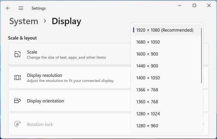 chnage display resolution