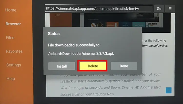 How to Install Cinema on Firestick (Step-By-Step Guide) 17 choose-Delete-to-remove-the-APK-file