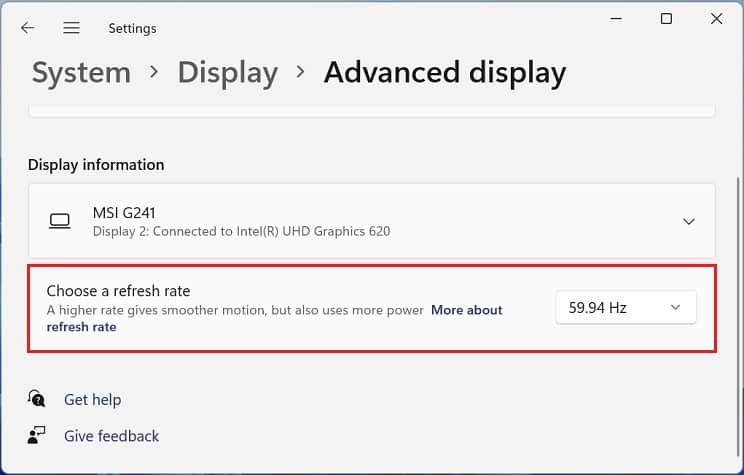 choose refresh rate