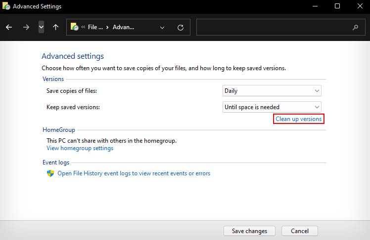 cleanup versions file history
