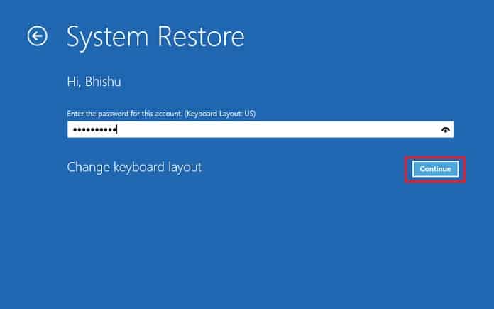 continue after entrting password