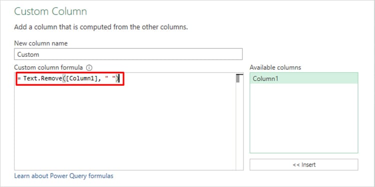 custom column Excel
