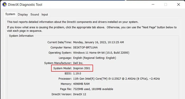 directx-diagnostic-dell-model