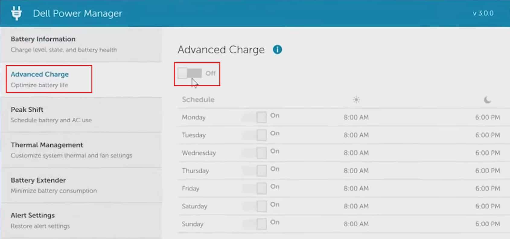 disable advanced charge dell xps