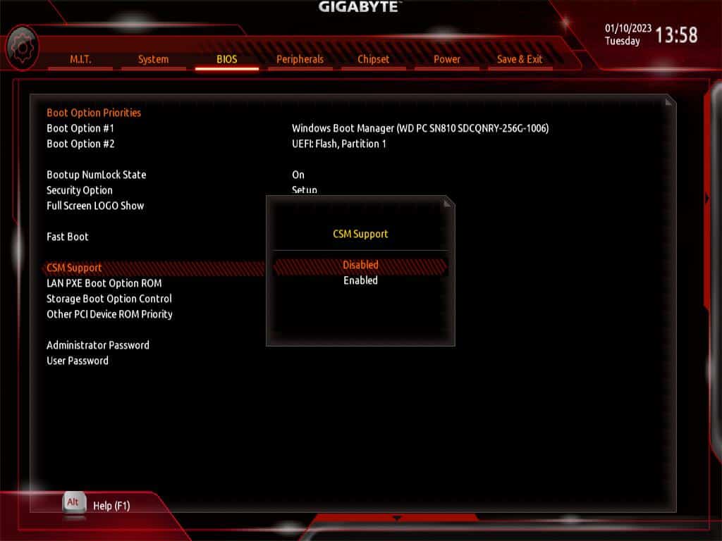disable CSM