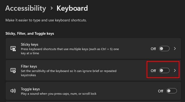 disable filter keys logitech keyboard not working