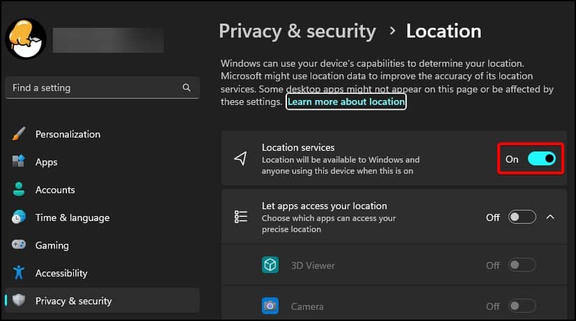disable location settings