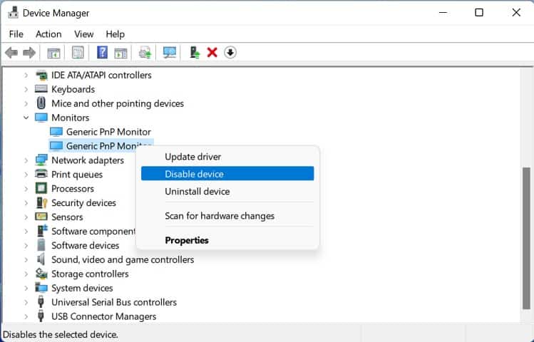 disable monitor driver