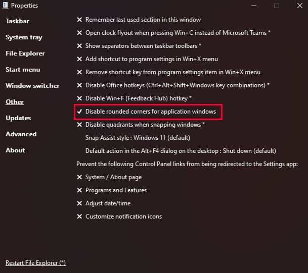 disable rounded corner