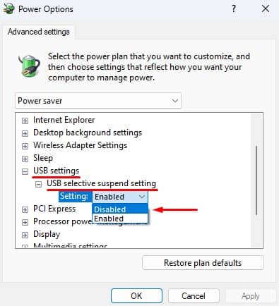 disable usb selective suspend logitech keyboard