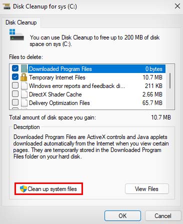 disk cleanup system files