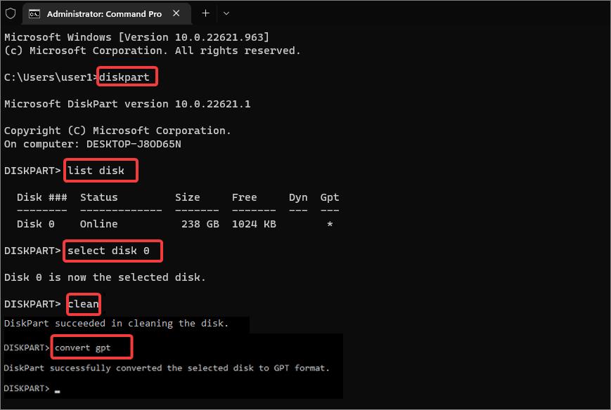 disk part command