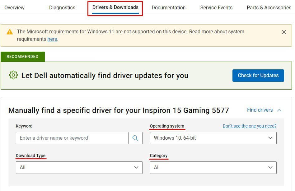 driver and download bios update dell