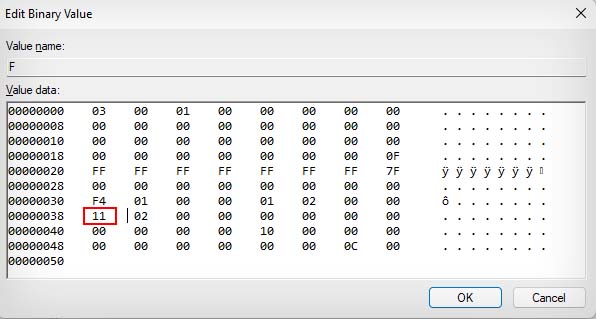 edit b binary value in rem sam
